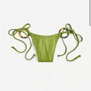 NWT J crew green Wide-rib curved-waist cheeky string bikini bottom with rings